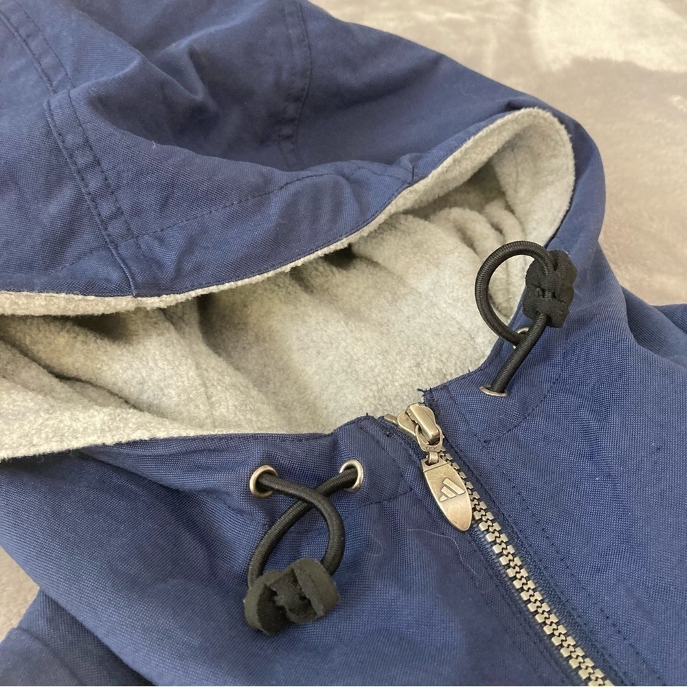 Vintage 90s Adidas Windbreaker Anorak Jacket XL Navy Blue Big Stripe Pullover - Picture 3 of 15